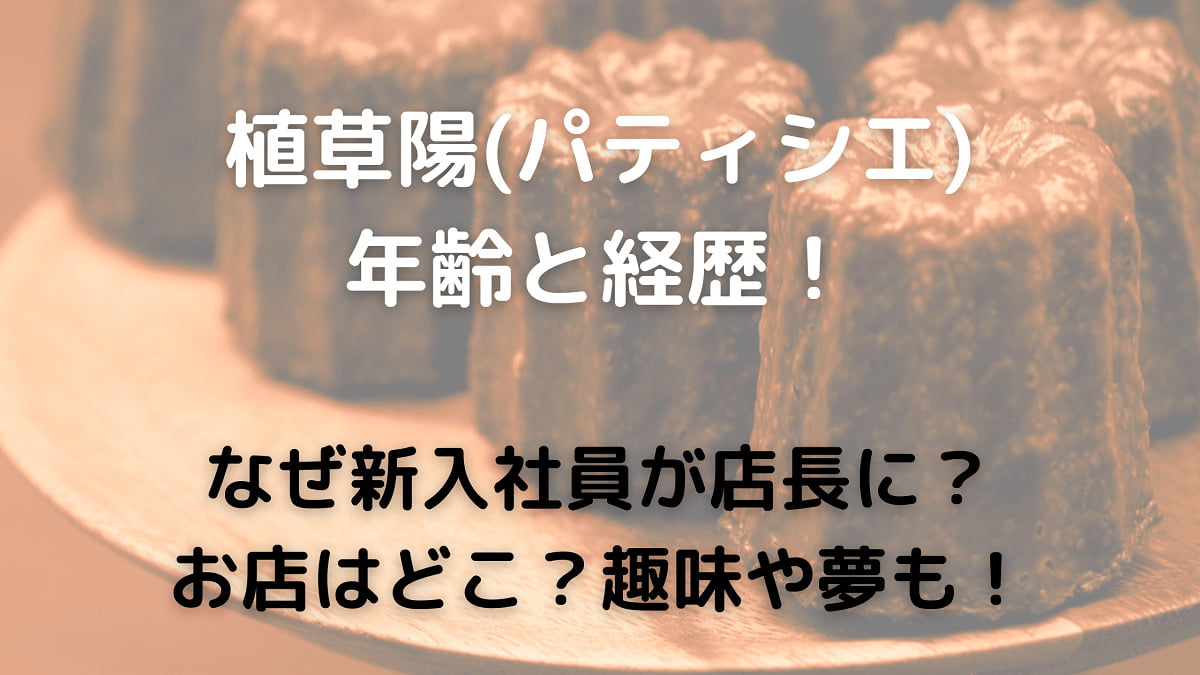 植草陽(パティシエ)の年齢と経歴！なぜ新入社員が店長に？お店はどこ？趣味や夢も！